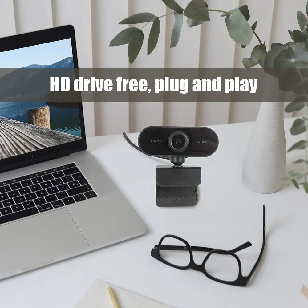 Full HD 1080p Webcam with Built-in Mic – Compact USB Camera with 360° Flexible Clip for Laptop/Desktop Use