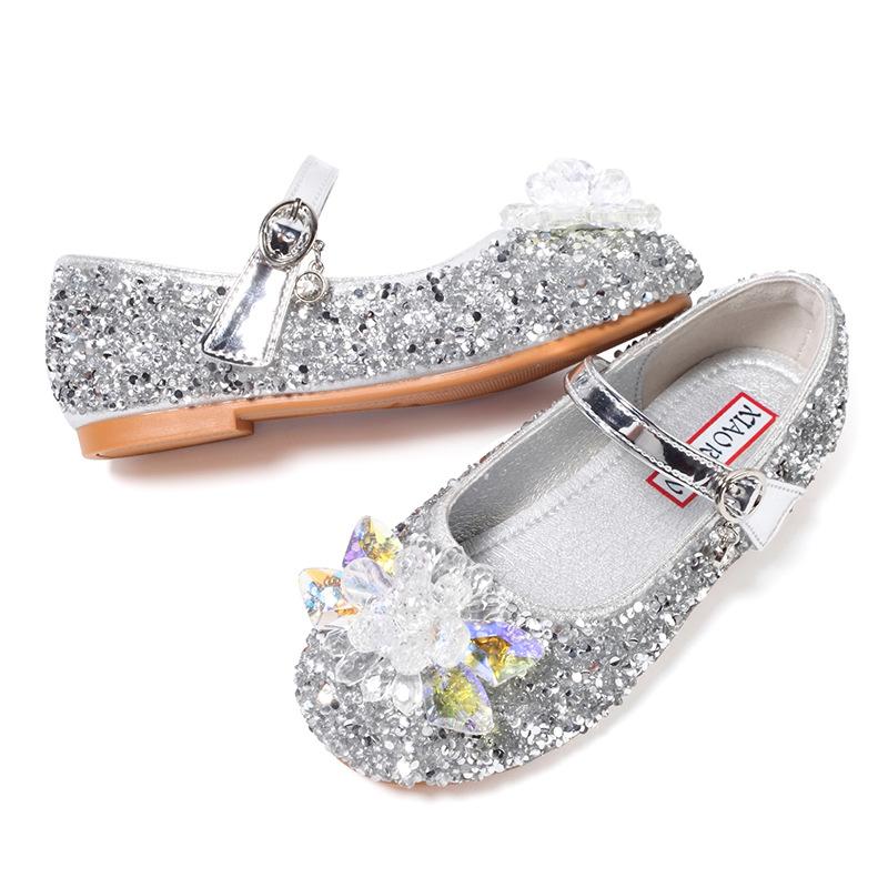 Girl Princess Shoes Sparkly Elegant Children Rhinestone Ballet Flat Beautiful Kid Mary Janes Fashion Party Wedding Leather Shoes