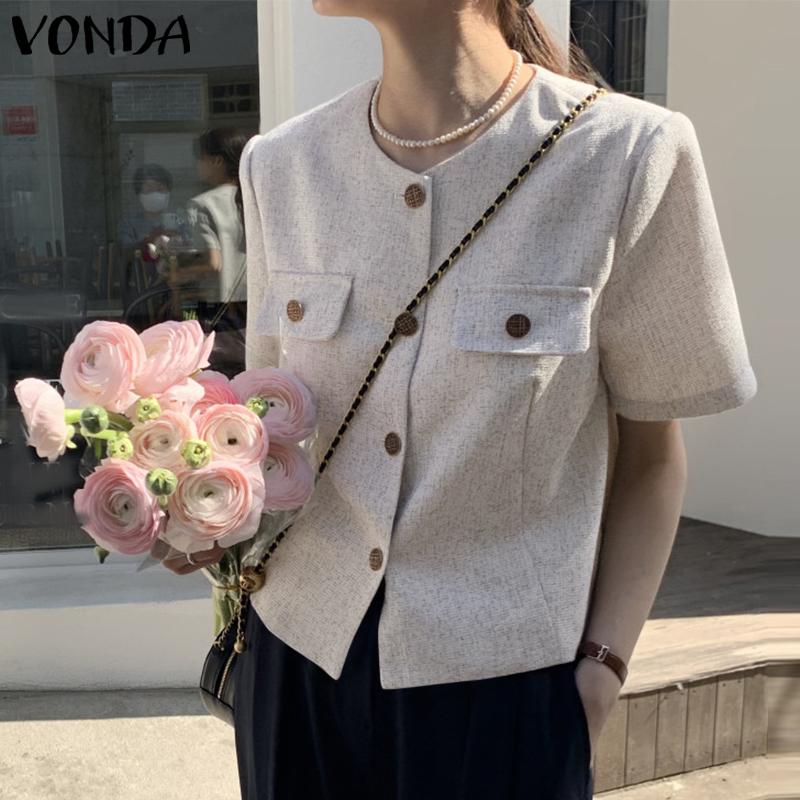 

VONDA женские однотонные повседневные рубашки с коротким рукавом и топы