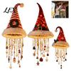 Candy Cane Striped Garland Lights Lighted Santa Hat Hanging Chandelier, Warm LED Christmas String, Sequined Cone Pendant Decor with String for
