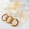 21 Pcs Fashion Geometric Wide Bangle Set for Women Retro Elegant Minimalist Gold Color Metal and Leopard Print Resin Bracelets