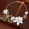 Drip Oil Trendy Floral Necklace Vintage Women Pendant Necklace Flower Collarbone Chain  Daily Wear