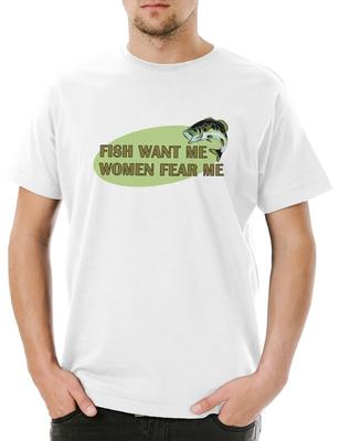 Fische wollen mich Frauen fürchten mich Herren T-Shirt Angler Fischer Sport Angelsport Bass