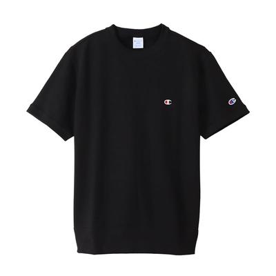 [Champion] Short-sleeved Crewneck Sweatshirt with One-Point Logo, Basic Design, C3-Z020, Men's, Black, XL