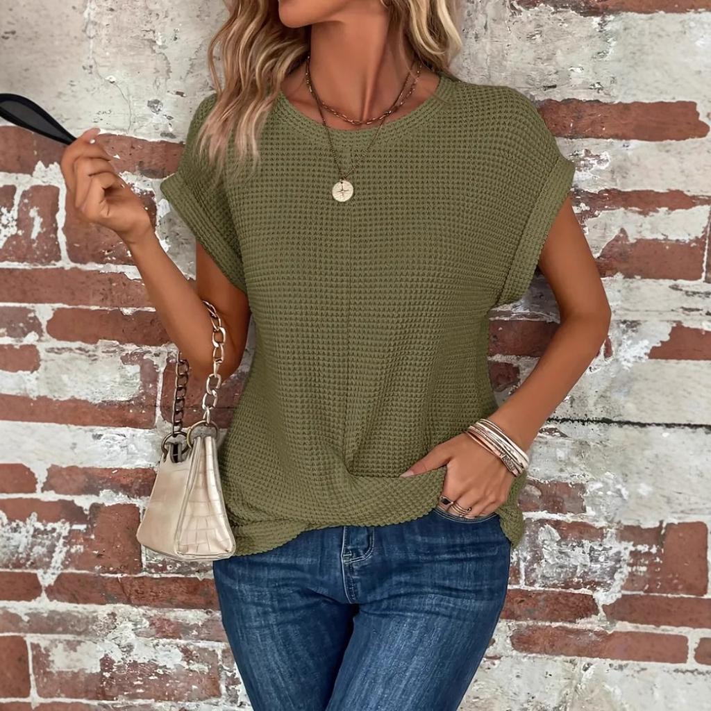 Spring and Summer New Solid Color Round Neck T-shirt Elegant Short Twist Top Women's Clothing