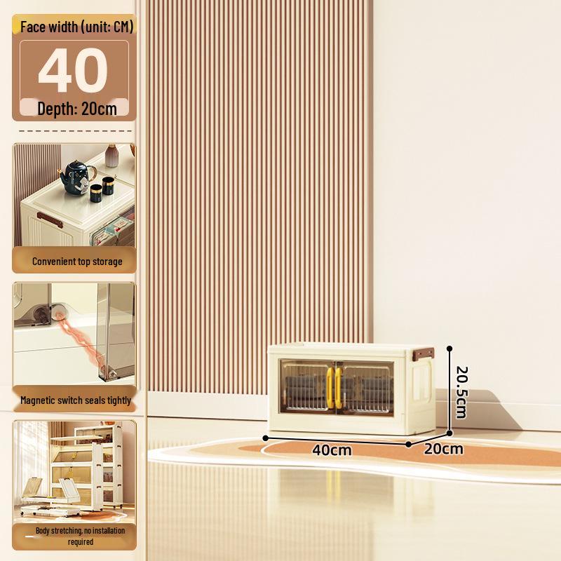 40-60cm Wide Transparent Foldable Double Door Floor Storage Cabinet with Multiple Layers