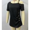 New Summer Women's Simple Short-sleeved Metal Button Pleated T-shirt Top