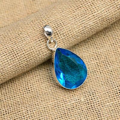 Gorgeous Blue Topaz Gemstone Handmade 925 Solid Sterling Silver Jewelry Pendant For Wedding Gift