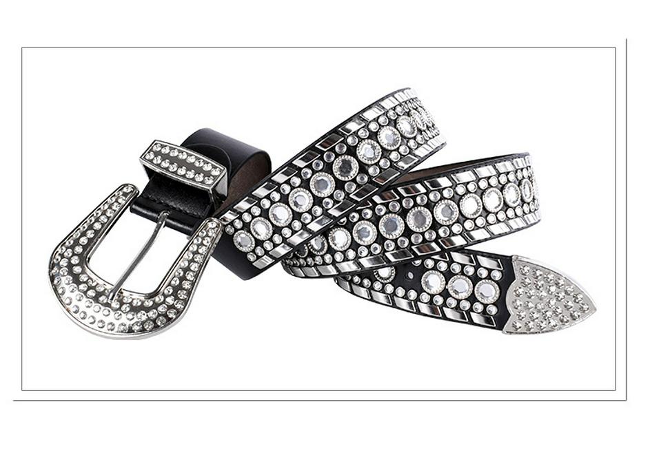 Unisex Fashion Rivet Belt with Rhinestone Alloy Pin Buckle