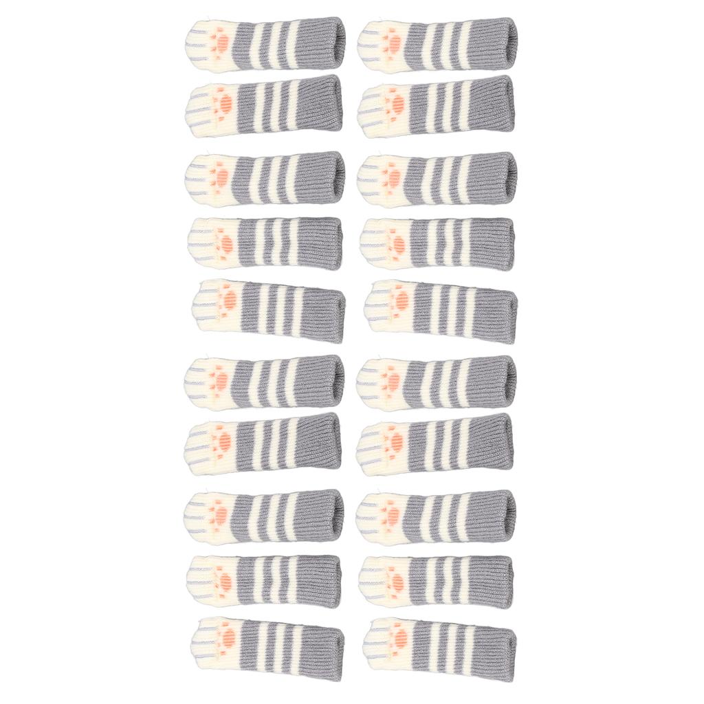 20pcs Cat Paw Furniture Leg Socks Double Thickened Knitting Chair Leg Floor Protectors for Office Home Dark Grey Stripe