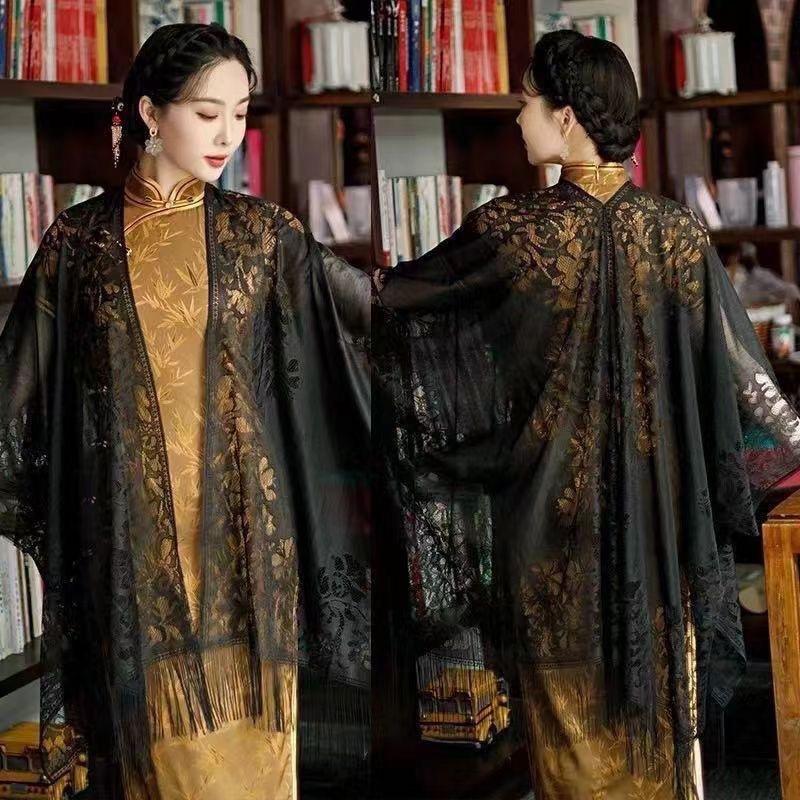Women S Thin Ethnic Style Lace Fringe Shawl For Travel Outwear