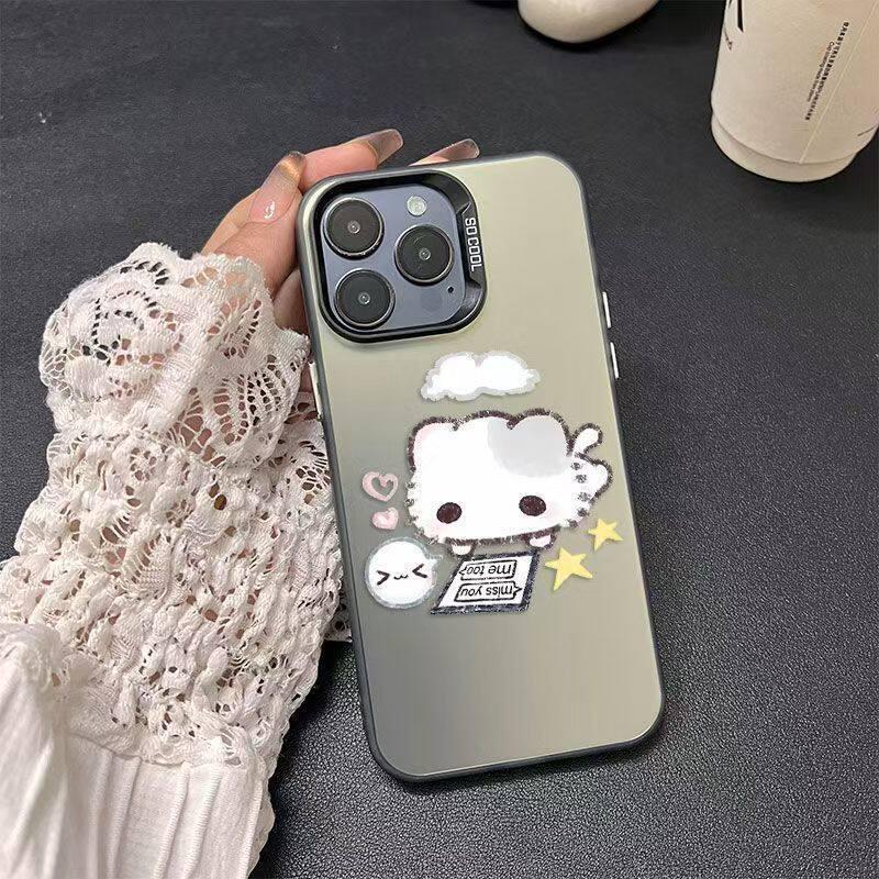 Cartoon Cat Silver Apple Phone Case, Matte, Anti-Fingerprint, Non-Yellowing, Soft Edges, Hard Shell