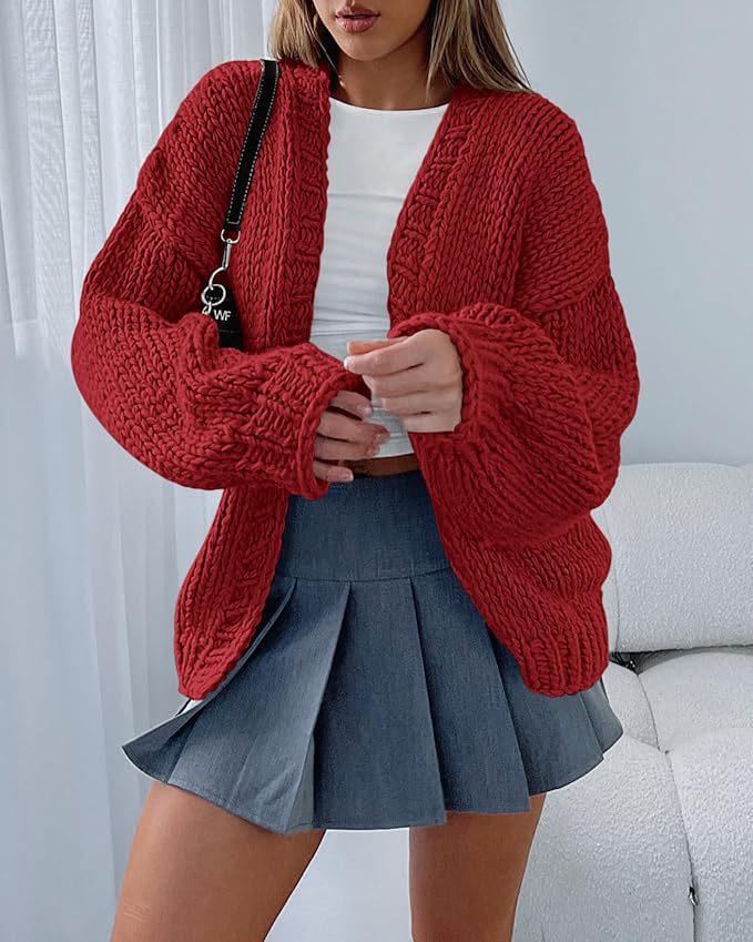 2024 Autumn/Winter Women's Casual Long-Sleeve Drop Shoulder Knitted Cardigan Sweater