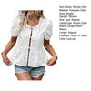 Women Shirt Round Neck Puff Short Sleeve Casual Shirt Solid Color Loose Fit Embroidery