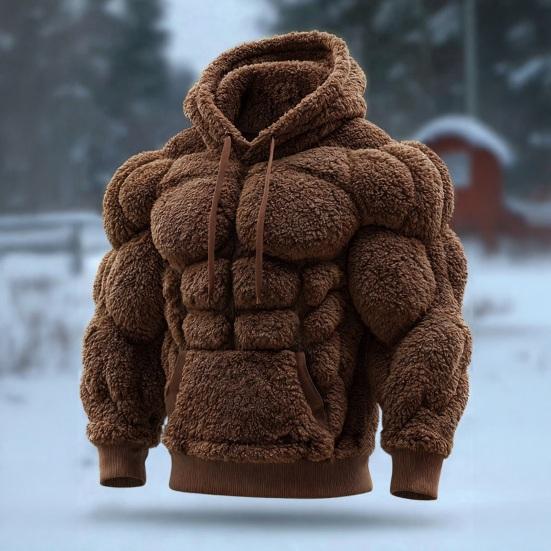 Men Muscle Hoodie Flannel Hooded Sweatshirt with Kangaroo Pocket Hunky Funny Pullover for Christmas Costume Street Wear Party