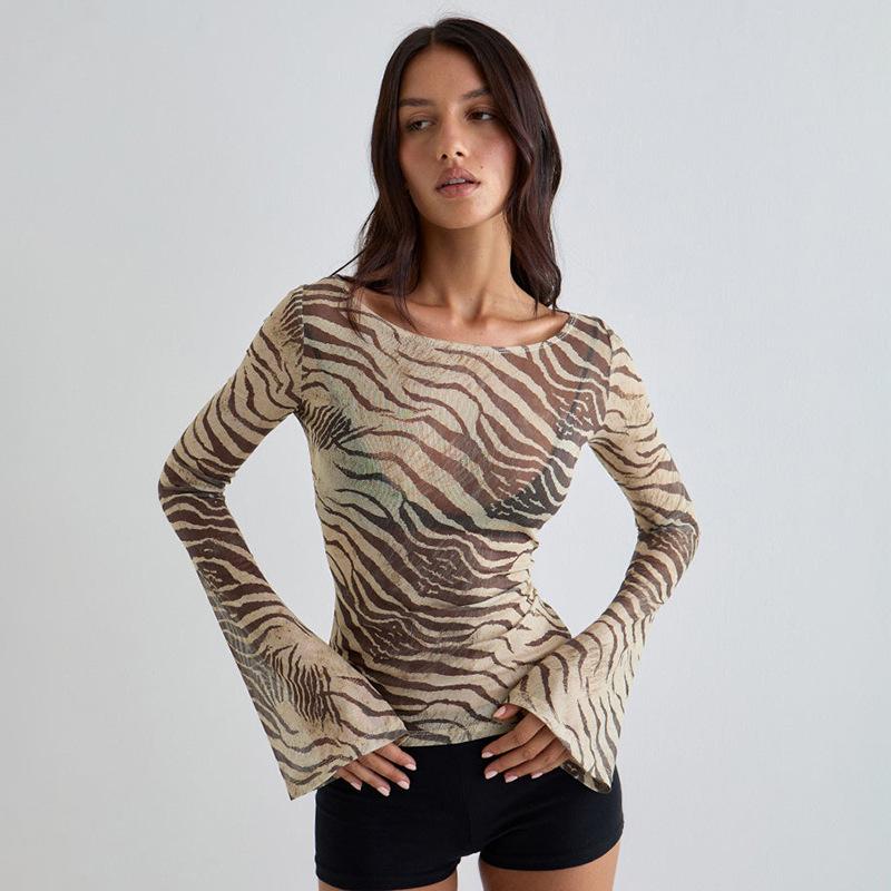 Women S Loose Fit Animal Print Long Sleeve Sexy T Shirt