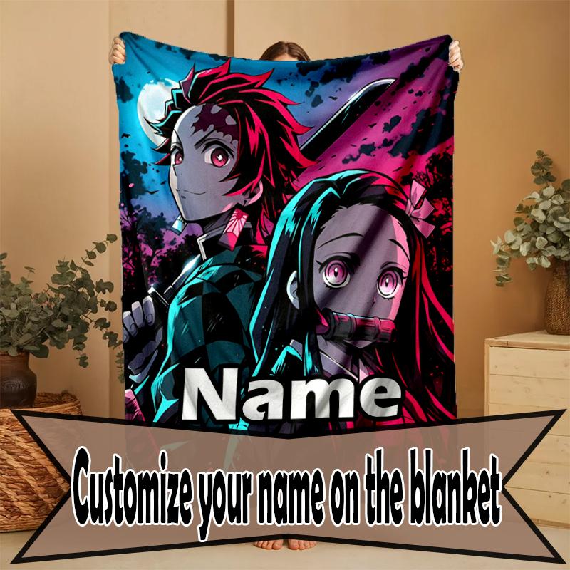 Custom Name Personalized Demon Slayer Print Blanket, Home Decor, Bedroom, Sofa, Camping, Couch, Gifts for Birthday Christmas