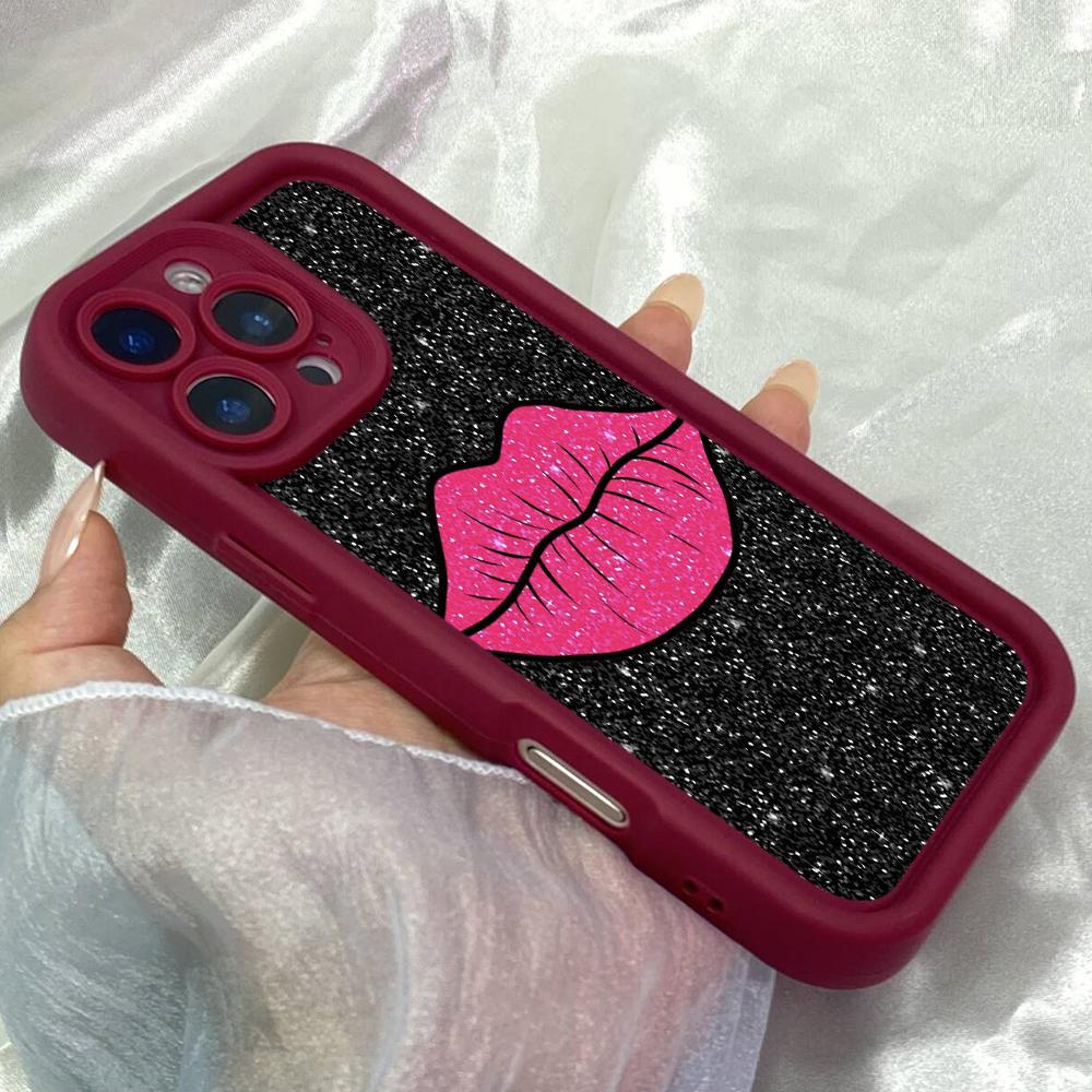JT289 Hot Pink Lips for iPhone 17 16 15 14 13 12 Pro Max Samsung S26 S25 Ultra A17 A16 A07 A56 A06 A15 Xiaomi 15T Redmi 15c Note 14 13 12 11 Soft Case