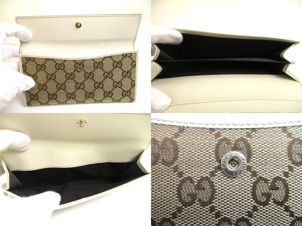 Authentic GUCCI Beige GG Canvas White Leather Heart Motif Flap Wallet #a710  Refurbished