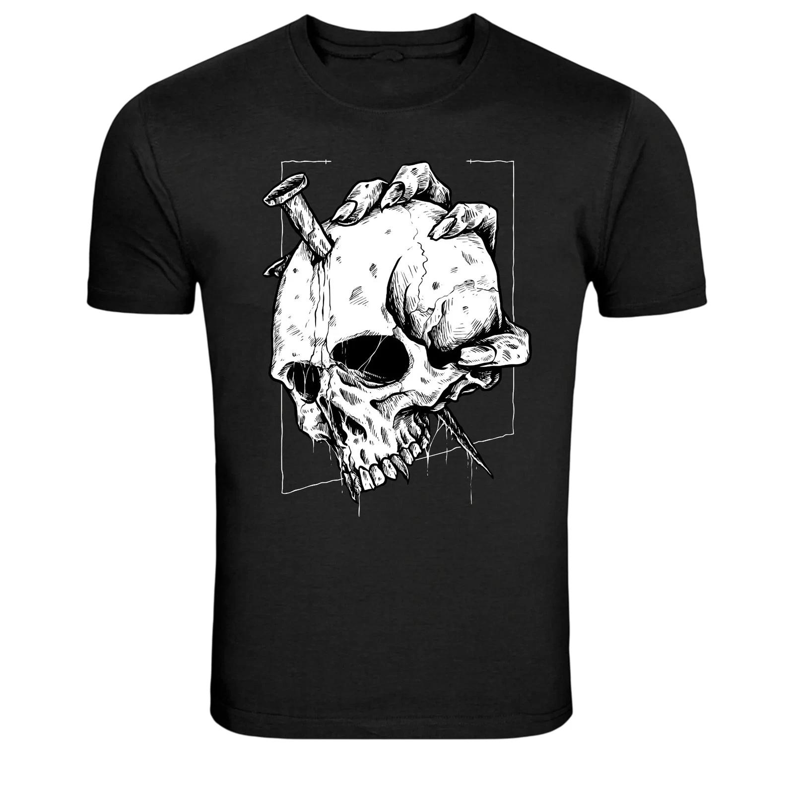 Skull With Nails Dark Gothic Horror Graphic T-Shirt XXL