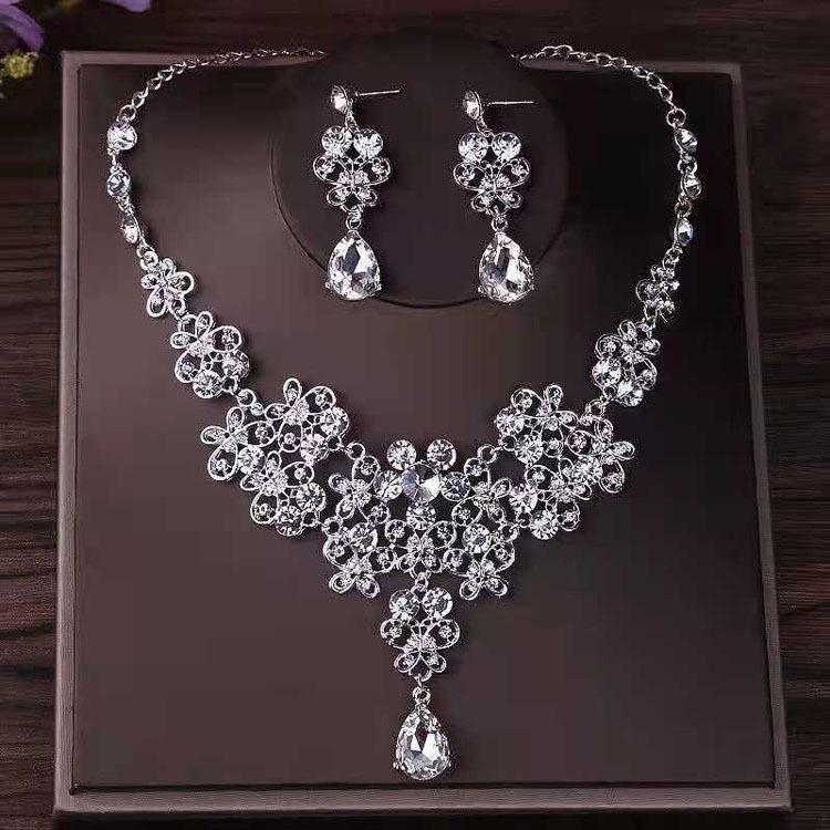 Rhinestone Bridal Jewelry Set: Korean-Style Crown, Necklace & Hair Accessories