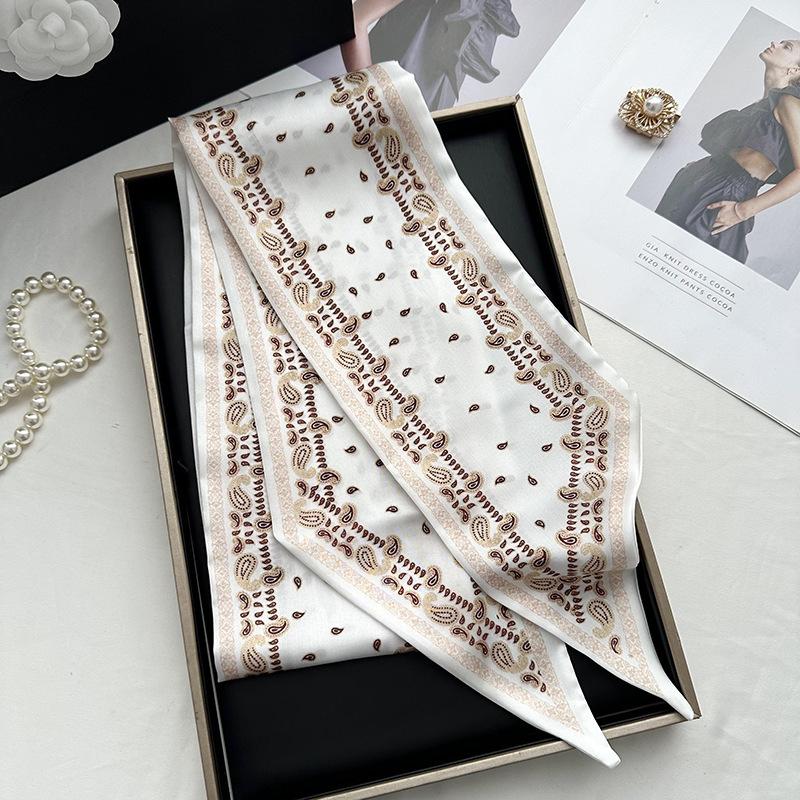 Double-sided Long Strip Small Silk Scarf Women's Professional Wear Spring and Summer New Decorative Small Scarf Tied Hair Band Streamer
