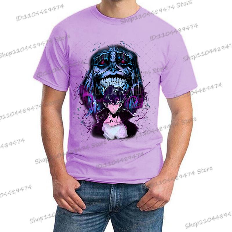 Japanese Anime Solo Leveling T Shirt Men Sung Jinwoo God Statue Cartoon Graphic Tees Harajuku Short Sleeve High Quality Tshirt