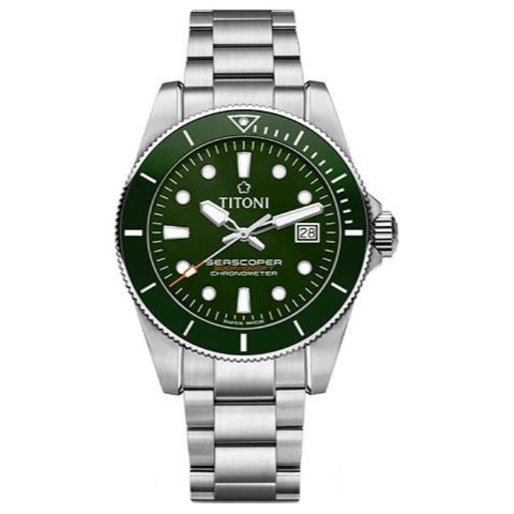 Titoni Pflaumenblüte Meereserkundung Serie Mechanisches Uhrwerk 300 Meter Uhr Schweizer Uhr 42mm Grünes Zifferblatt Edelstahlgehäuse 83300 S-GN-703