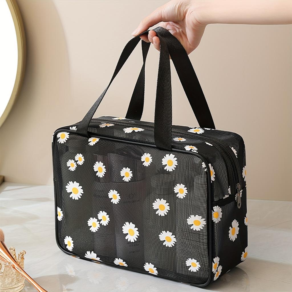Gauze makeup bag Small daisies beach toiletry bag Travel women's simple storage bag Go out tote bag