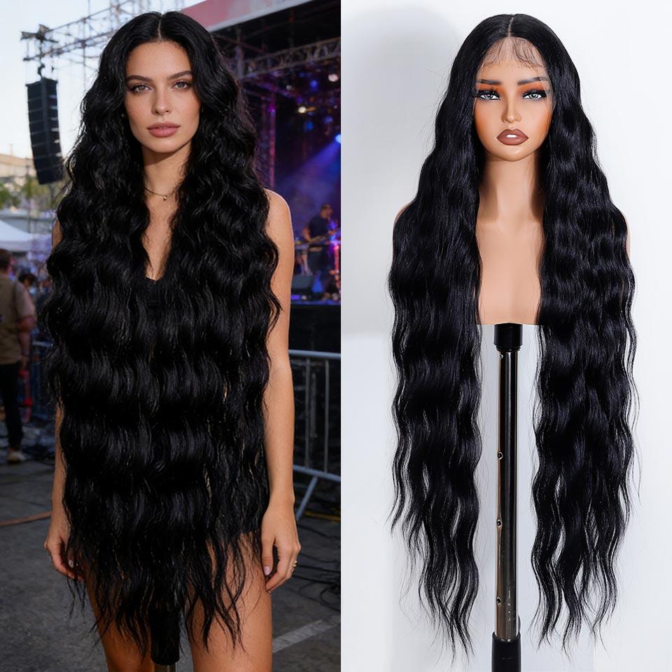 Noble Synthetic Lace Front Wig 36Inch Long Wavy Lace Part Body Wavy Lace Wig For Women Lace Front Wig Ombre Blonde Cosplay Wig