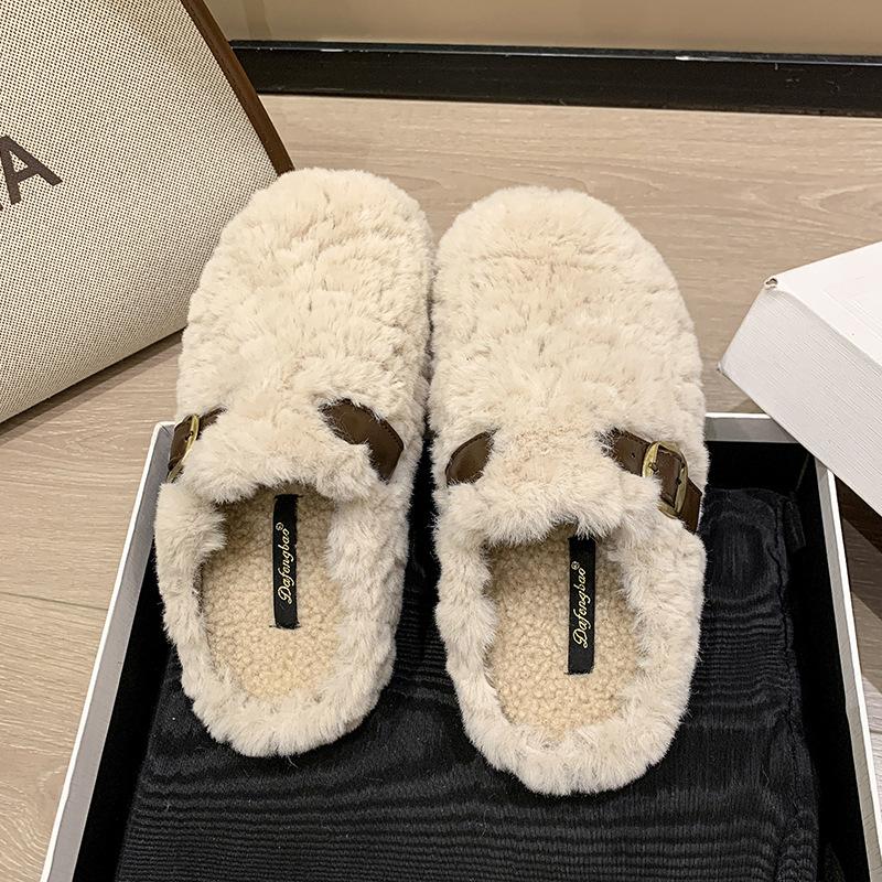 Ein-Pedal-Flauschschuhe Damen tragen 2025 neu Koreanische Version sanfter Feenwind Doudou-Schuhe Damen Winter Samt Baumwolle Hausschuhe