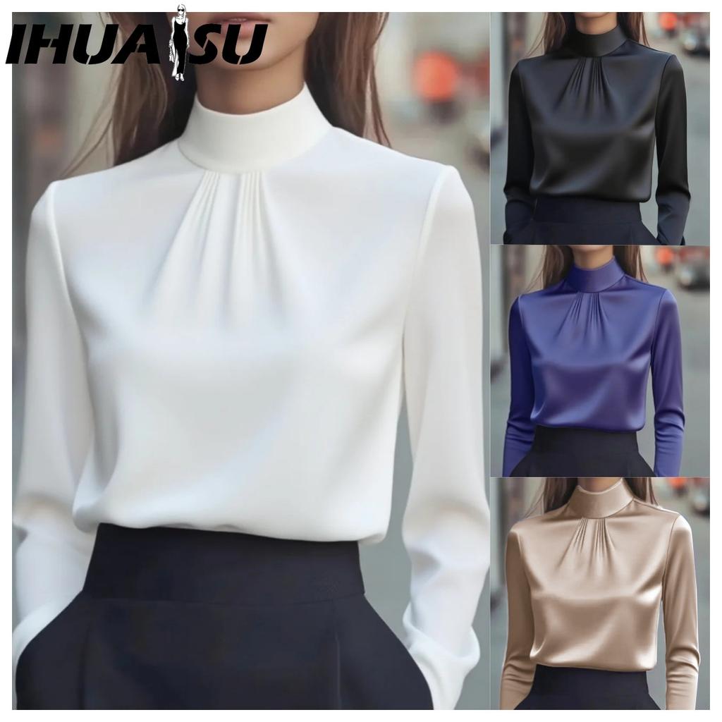IHUASU Moda Donna Casual Tinta Unita Stampa Manica Lunga Bluse e Camicie