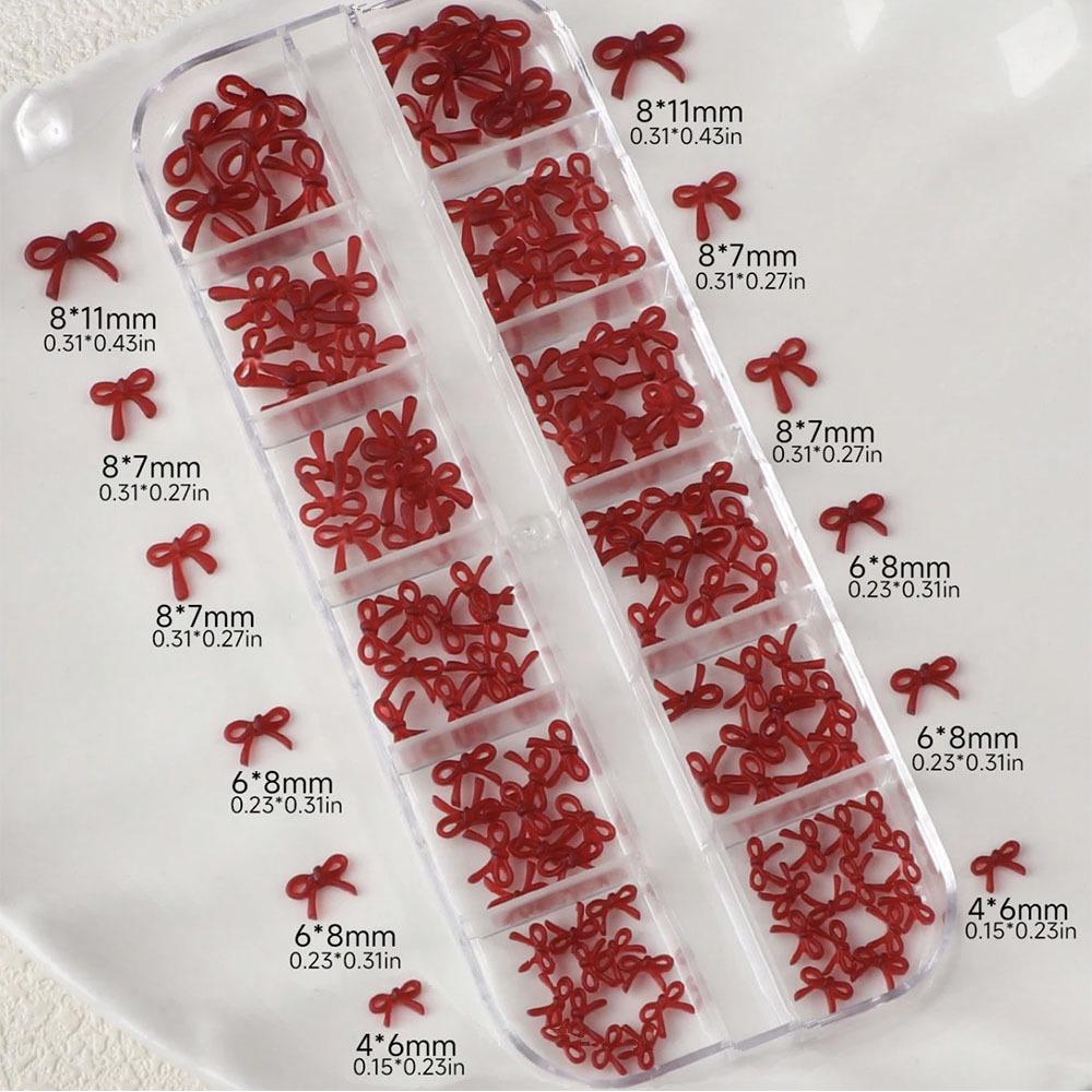 Wine Red Mini Bow Nail Art Decorations - UV Gel Nails with Bow Tie Christmas Accessories