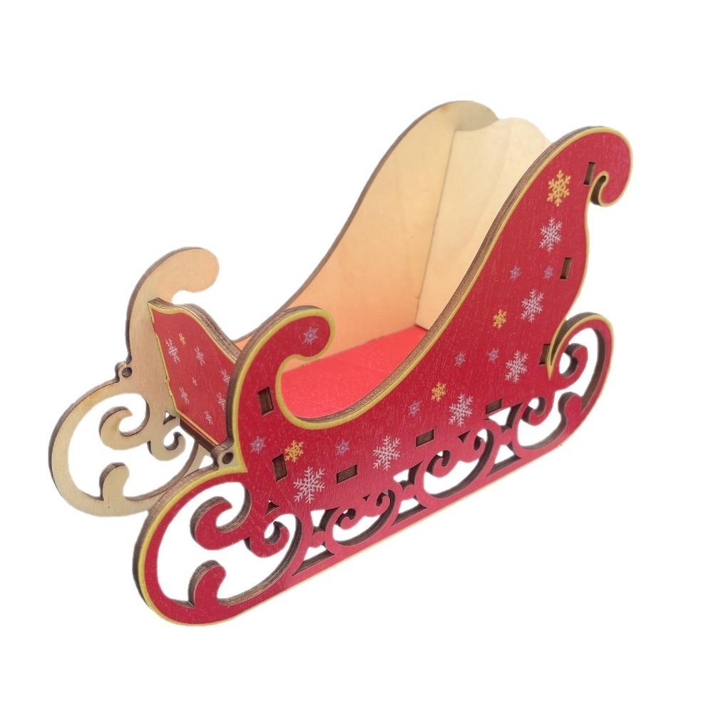 Snowflake Print Christmas Wooden Sleigh Ornament DIY Sleigh Storage Box Table Centerpiece