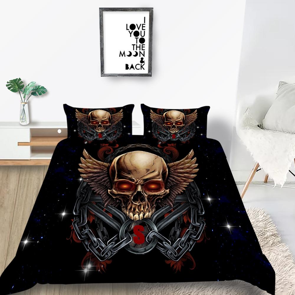 Zestaw pościeli do domu Czaszka Głowa z nadrukiem Dół Poszwa na kołdrę Zestaw pościeli UE Pełny rozmiar Pojedyncze/podwójne łóżko Dekoracja wnętrz