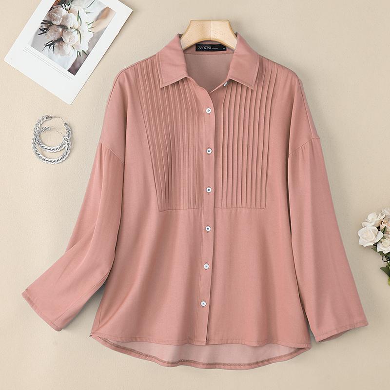 ZANZEA Women Turn Down Collar Loose Casual Long Sleeve Blouse