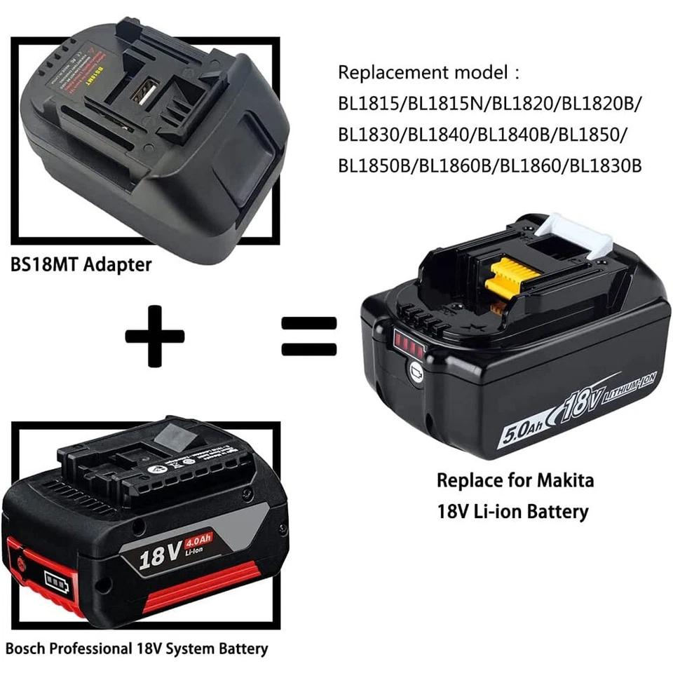 BS18MT Battery Adapter Converter USB For Bosch 18V BAT619G/620 Batteries Convert To For Makita 18V BL 1860 Lithium Battery