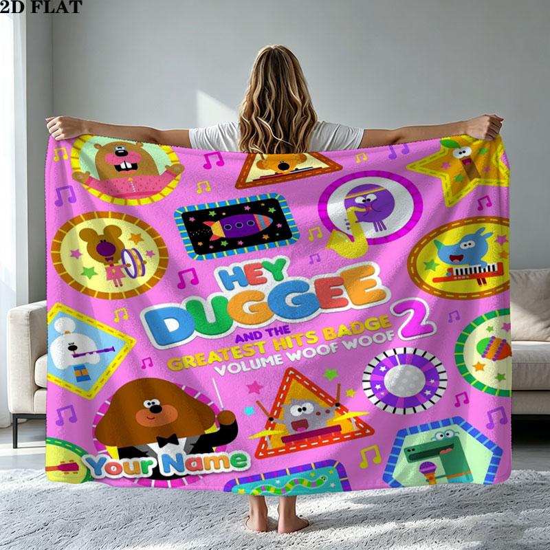 1PC Hey Duggee Custom Name Patterned Flannel Blanket Suitable For All Seasons for Home Decor Warmth and Comfort Gifts Holiday Present