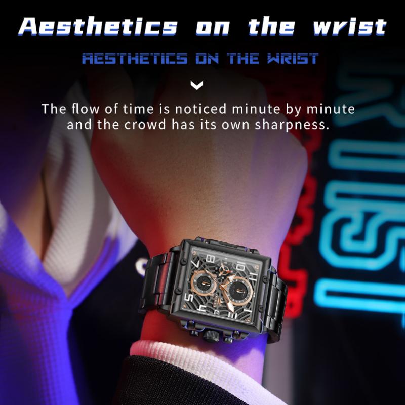Business Men Watch Waterproof Luminous Calendar Chronograph Square Men's Watch Stainless Steel Quartz Men Watch Reloj
