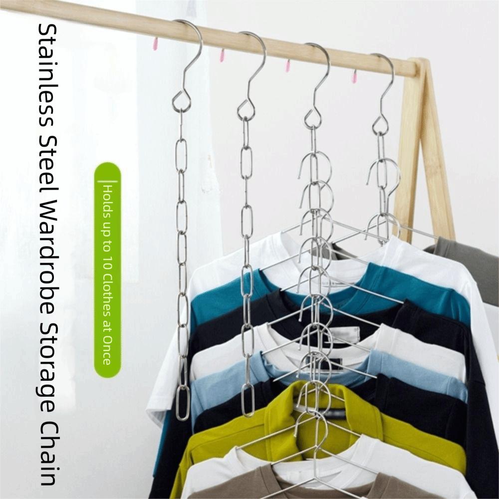Metal Hooks Clothes Drying Rack Iron Chain Foldable Closet Organizer Space Saving Multi-port Hangers Hooks Closet Organization