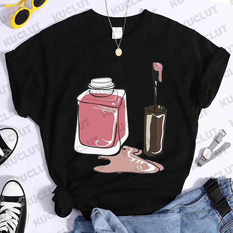 Nail Polish Print Tshirt Unisex Makeup Beauty Aesthetic Graphic T Shirt Female Tee Tops Cosmetics Black Tshirt Ladies Tee Clothes