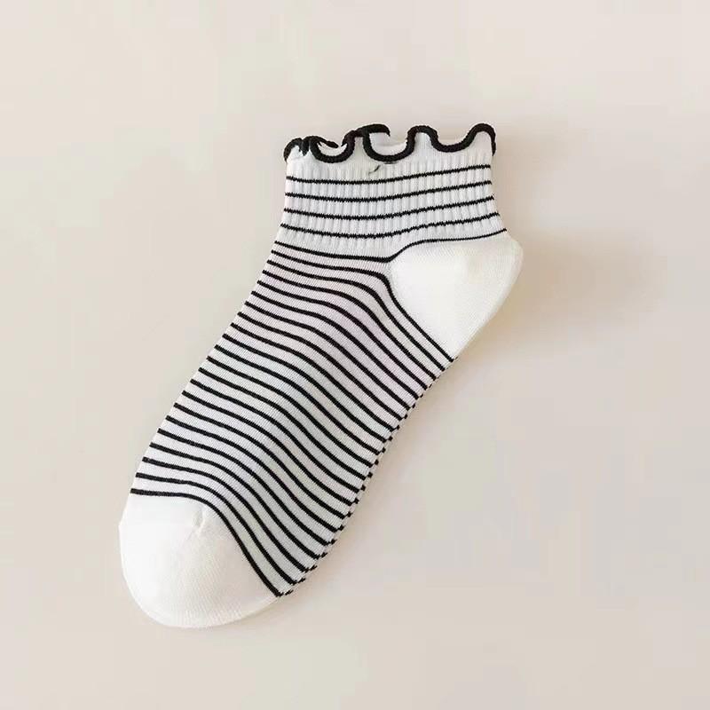 Women's Spring and Summer New Solid Color Striped Cherry Lace Low Top Socks