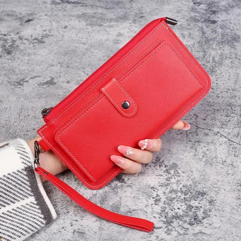 Leather Women Wallets Luxury Long Hasp Fold-over Pattern Coin Purses Female Solid Colors New Thin Clutch Phone Bag