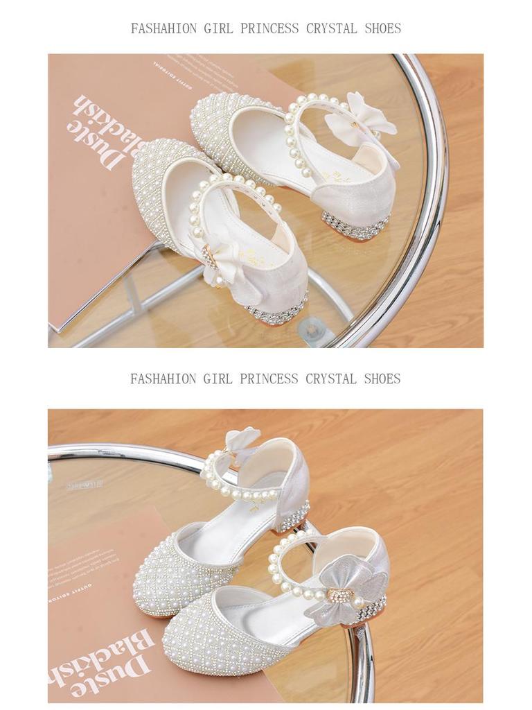 Meisjes Prinses Kristallen Hoge Hakken: Elegante Gesloten Leren Schoenen voor Optredens en Speciale Gelegenheden