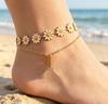 Bohemian Daisy Double Layer Clavicle Necklace and Bracelet Earrings Set