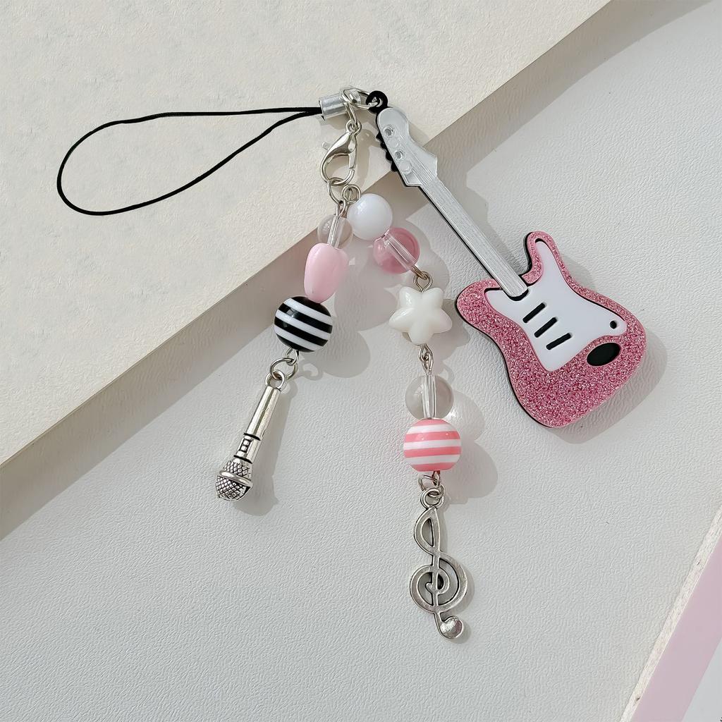 Stylish Violin Phone Charm Eye Catching Beaded Keyring Guitar Key Pendant Fashionable Alloy Key Chain for Bags Key