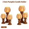 Vintage Distressed Pumpkin Tea Light Candle Holder Set Rustic Farmhouse Halloween Table Decor for Home Party Holiday Mantel