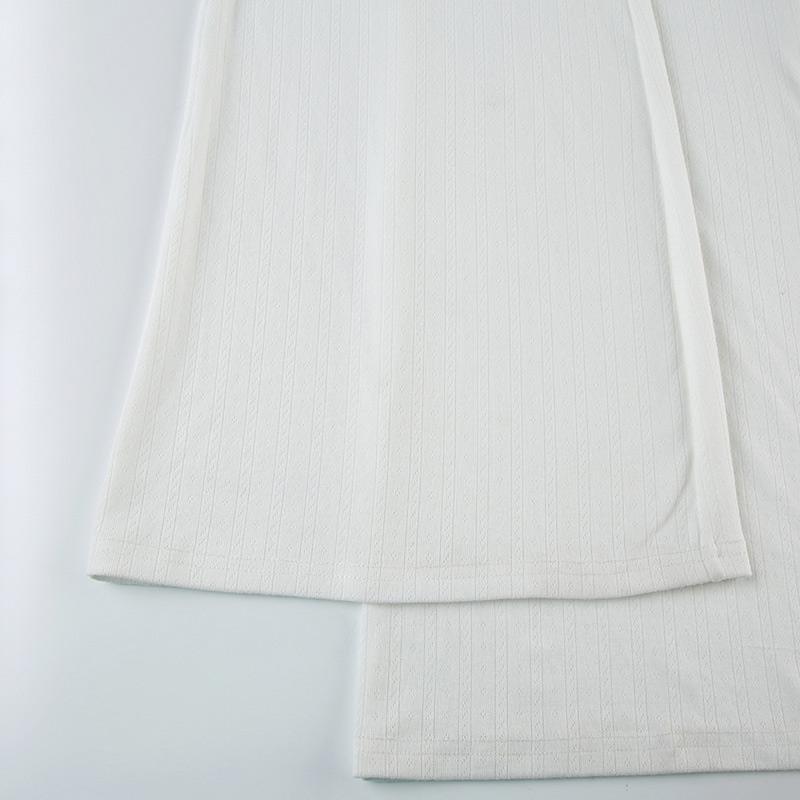 Jednobarevná pletená dvoudílná sada Dámský základní top s dlouhým rukávem a přezkou Elastické široké kalhoty Jednoduchý ležérní oblek Módní novinka jaro