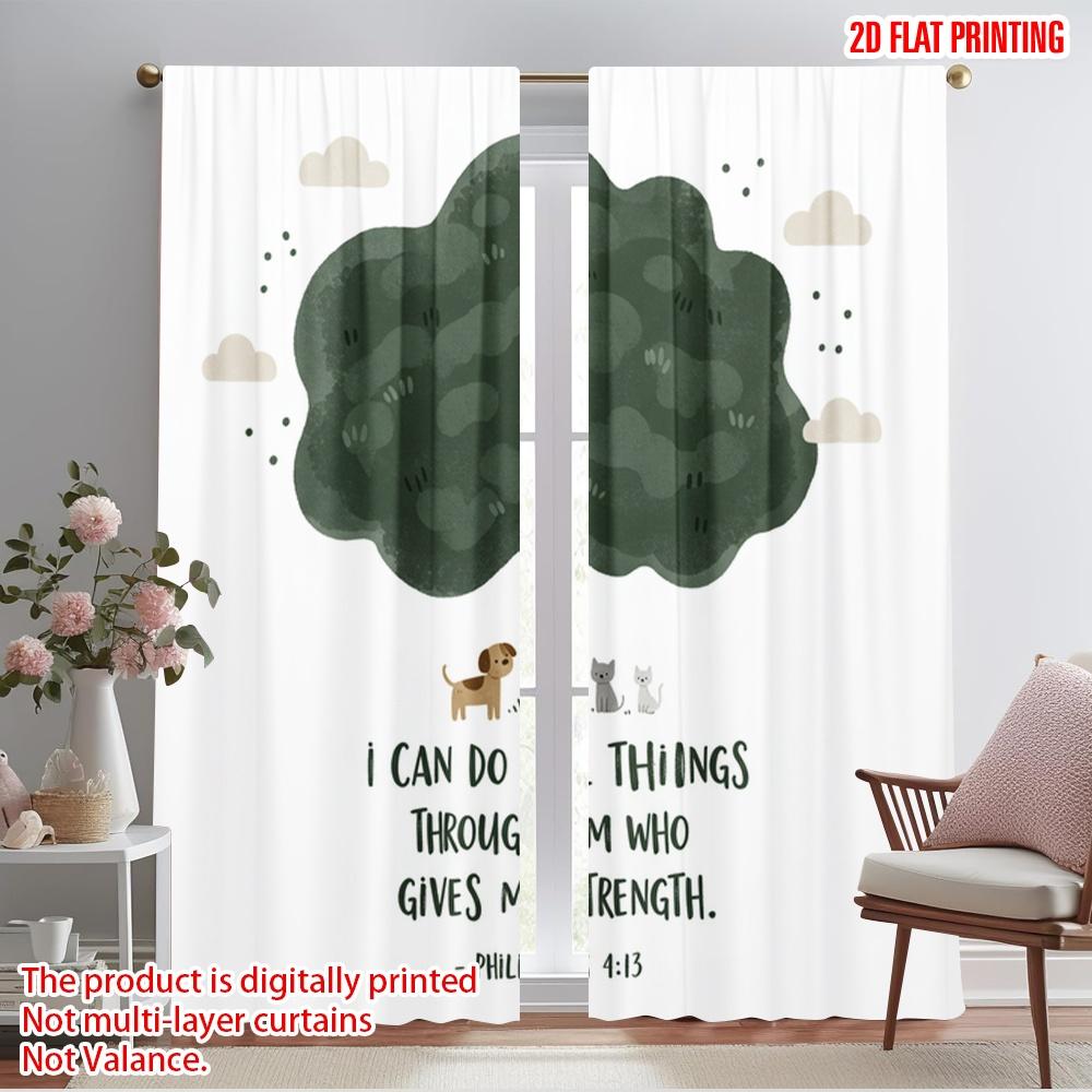 2pcs 2D flat printing Scene Curtains Christian Bible Verse 100% Polyester Without Electricity Birthday Party for Bedroom Office