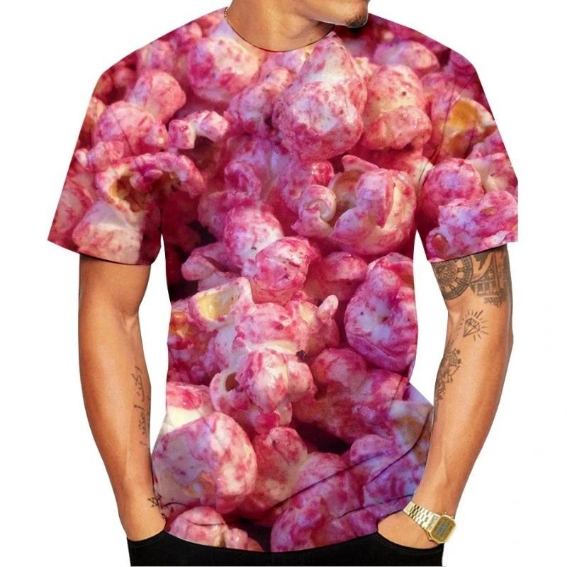 Summer Fashion New Popcorn Fun Pattern Men's Printed T-shirt Street Harajuku Short Sleeve Plus Size Round Neck Top